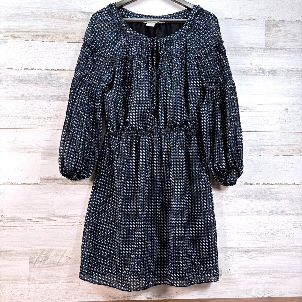 Max‎ Studio Women Blue Black Geometric Diamond Print Elastic Waist Dress Medium